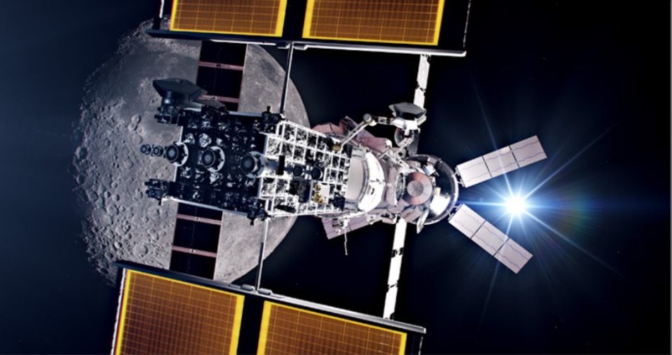 A spacecraft approaching the Moon